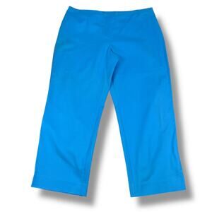 St John Pant Women’s 16 Blue Cotton Stretch‎ Side Zip Wide-Leg Classic Ankle